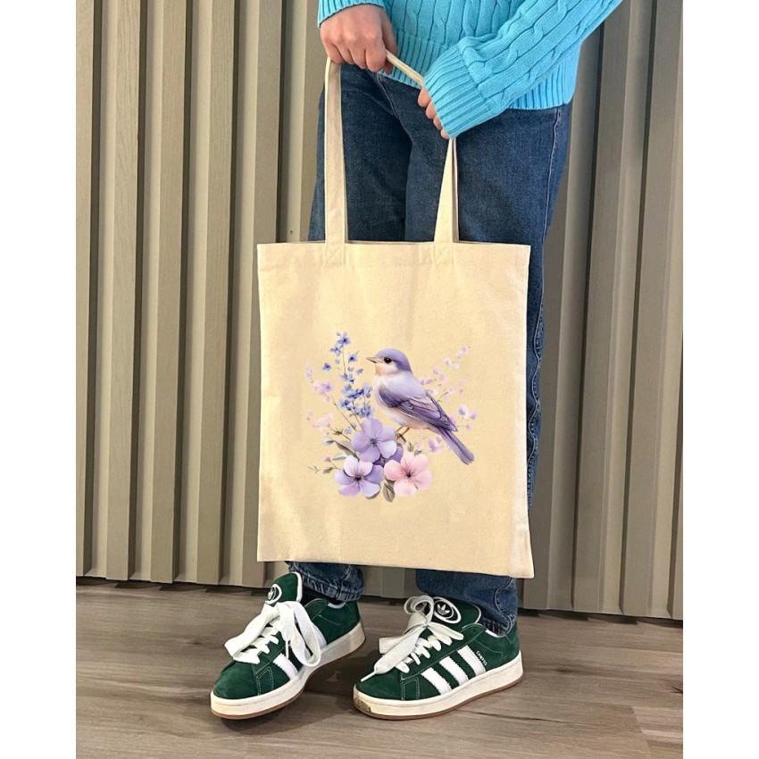 Екошопер BookOpt BK 4106 Пташка на квітах бежевий