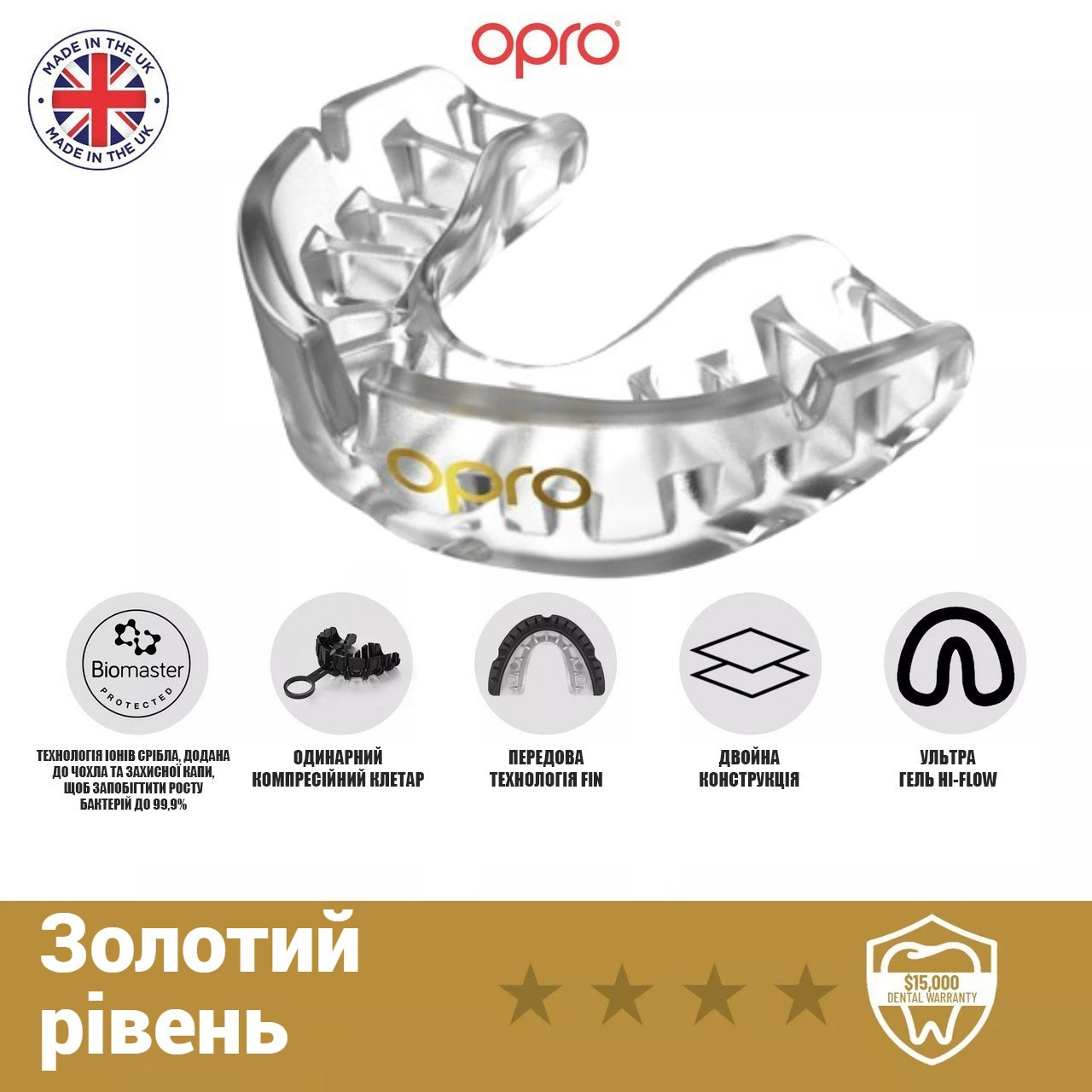 Капа OPRO Gold дитяча (вік до 10р.)  Clear (art.102505007)