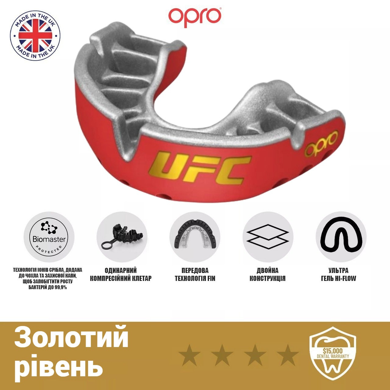 Капа OPRO Gold дитяча (вік до 10р.) Red/Silver (art.102517002)