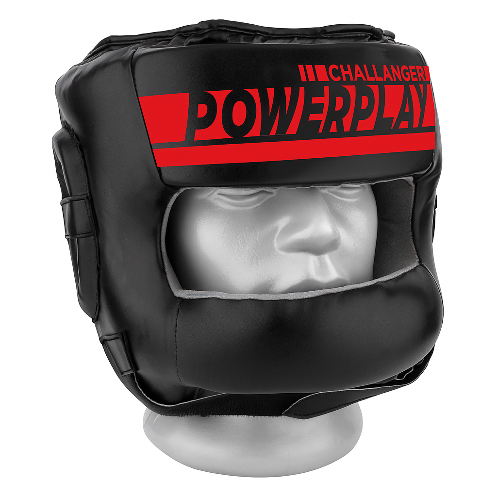 Боксерський шолом тренувальний PowerPlay 3067 Challanger з бампером PU + Amara Червоний M (капа в комплекті)