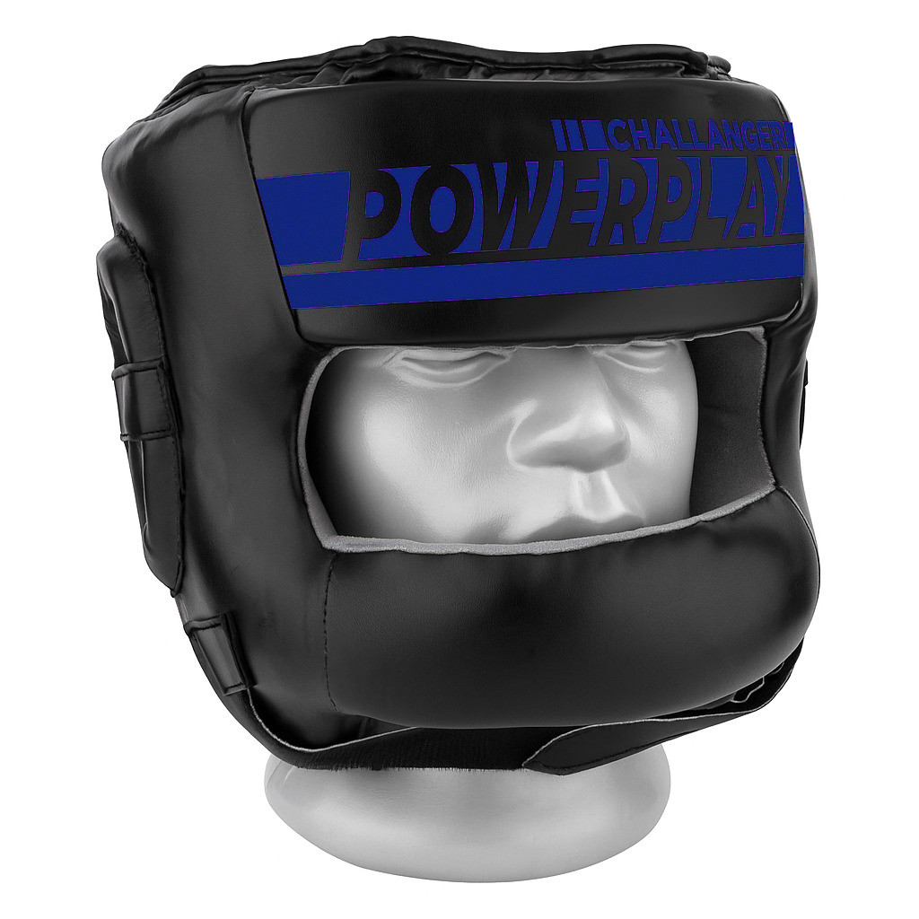 Боксерський шолом тренувальний PowerPlay 3067 Challanger з бампером PU + Amara Темно синій M (капа в